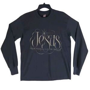 Vtg 90s Single Stitch Shirt Men L Black Gold "Jesus Reason For Season" Christmas